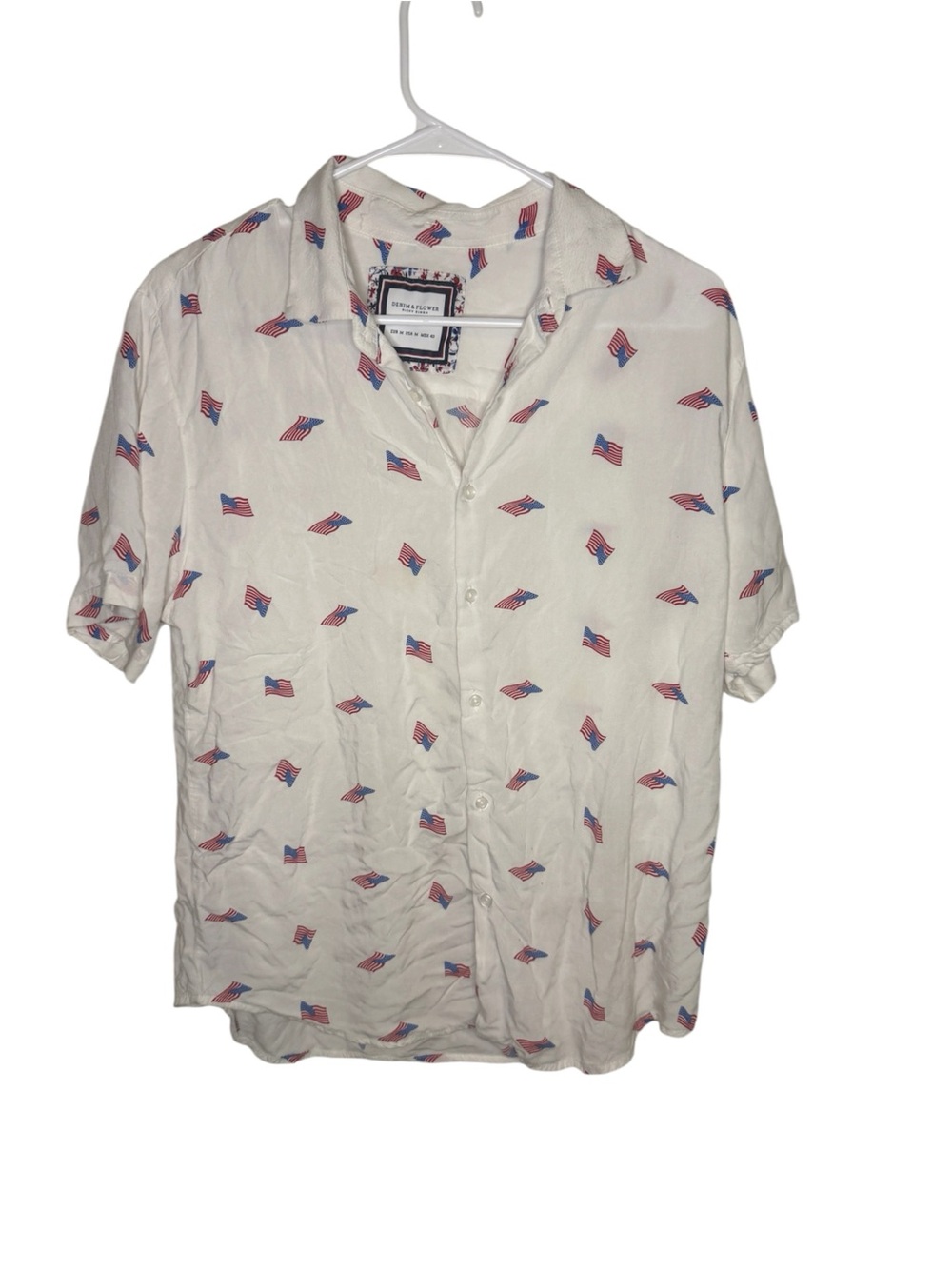 Denim & Flower Ricky Singh American Flag Short Sleeve Button Down Shirt Size M